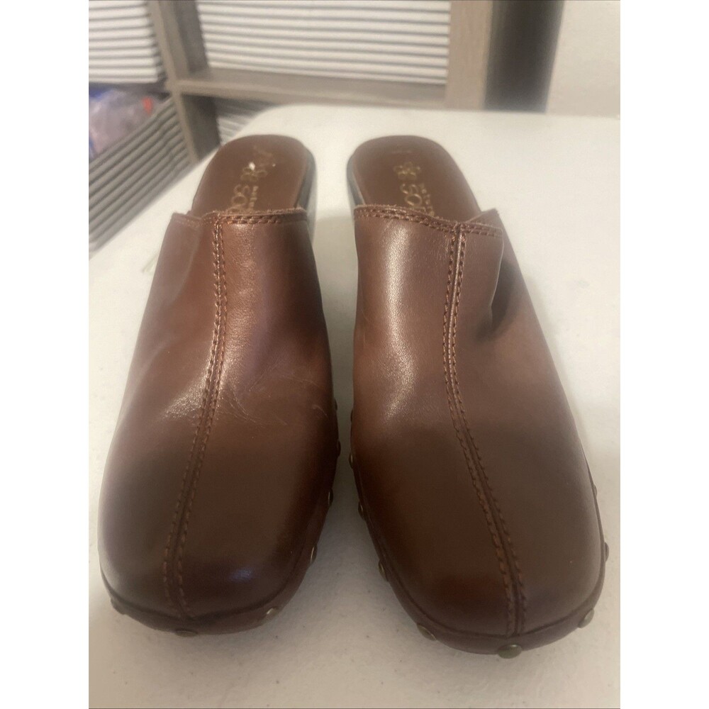 Natural Soul Womens Brown Leather Studded Heeled Clogs Mules Size 6.5M